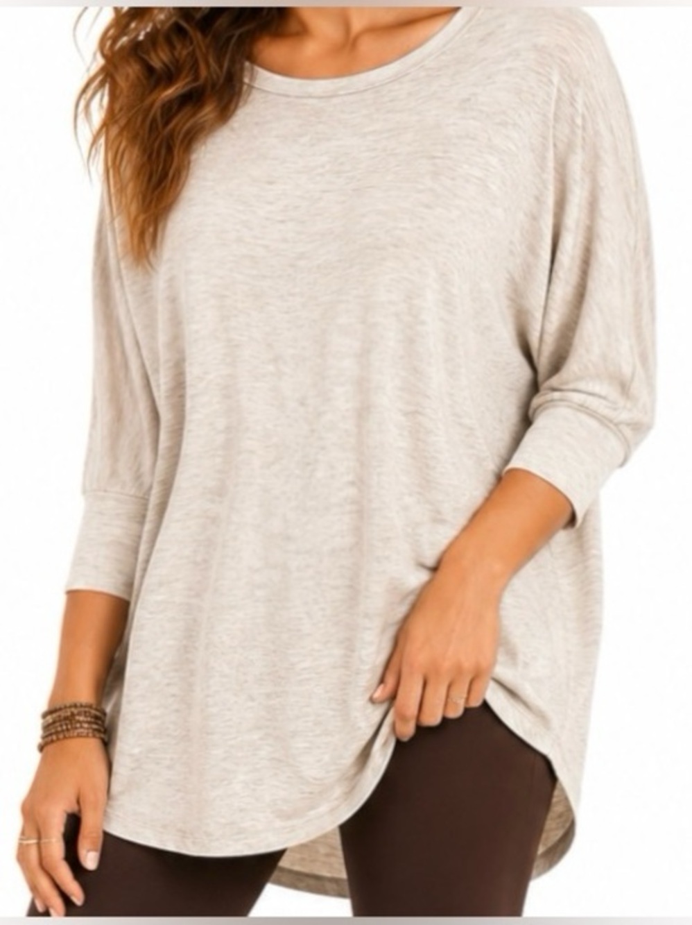 Cupio Oatmeal Cream Oversized Dolman Tunic Top Soft Stretchy Size M